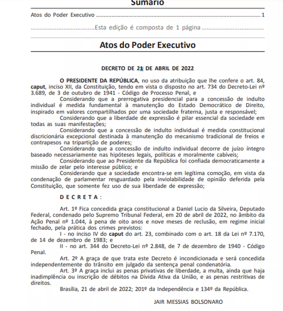 O que é a graça constitucional, que Bolsonaro concedeu a Daniel Silveira